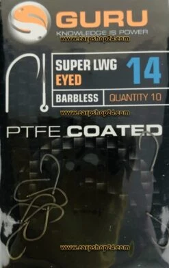 Guru SUPER LWG EYED BARBLESS -Visserij Benodigdheden Korting Guru Super LWG Eyed Barbless Weerhaakloos Haak 14 GSLW14 min