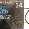 Kamasan B911 EYED WIDE GAPE BARBLESS -Visserij Benodigdheden Korting kamasan B911 eyed wide gape barbless haak size 14 min
